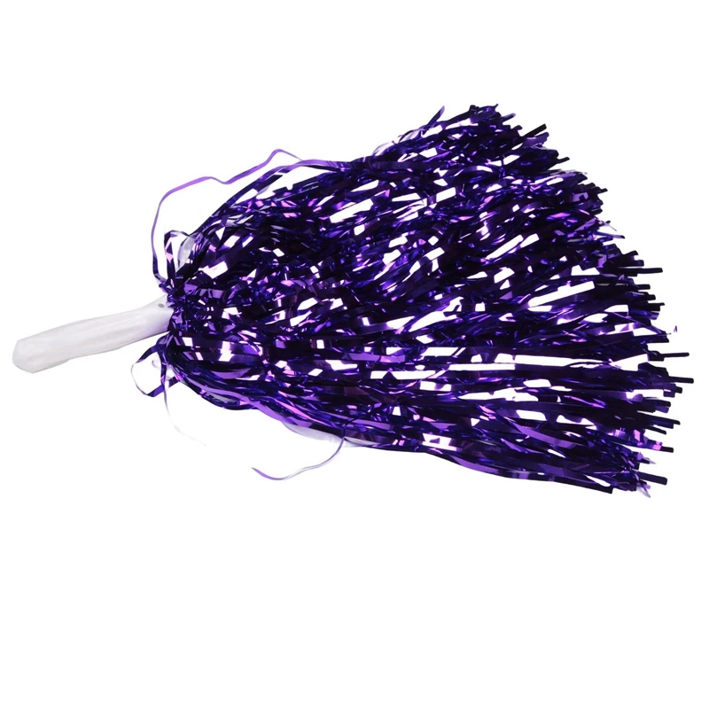 ABJV 48Pcs Cheerleading Pom Poms Metallic Foil Cheer Pom Poms With Plastic Handle For Adults Kids Cheerleaders Party Purple