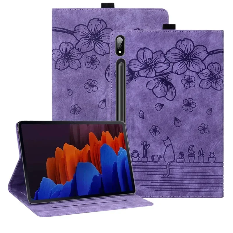 Capa para Tablet para Samsung Galaxy Tab Fofo Gato e Flor Funda Galaxy Tab s7 fe s7 s8 Mais a9 Plus 11 124