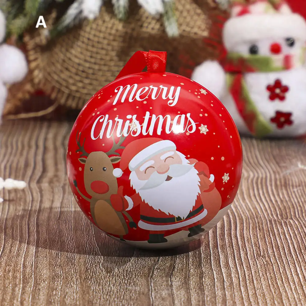 Caja de regalo de Navidad Caja de dulces de bola redonda de hierro de Navidad Embalaje de dulces de Navidad Caja de lata Embalaje
