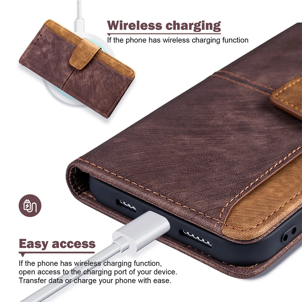 Luxurious Leather Wallet Phone Case with Card Holder and Wrist Strap
