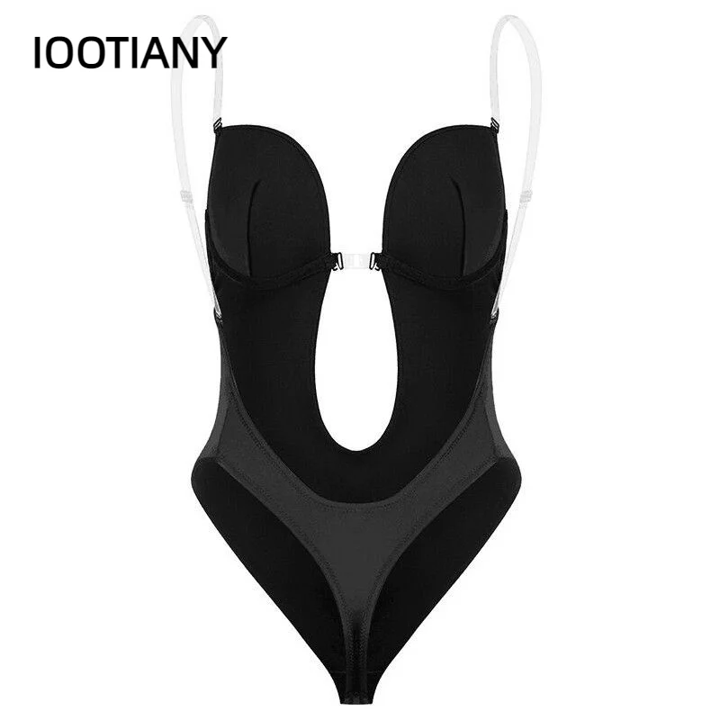 Sexy Bodysuit Corset Woman Deep V Shapewear Clear Strap Backless Plunge Thong Push Up Padded Bra Lady Body Shaper Underwear 2023