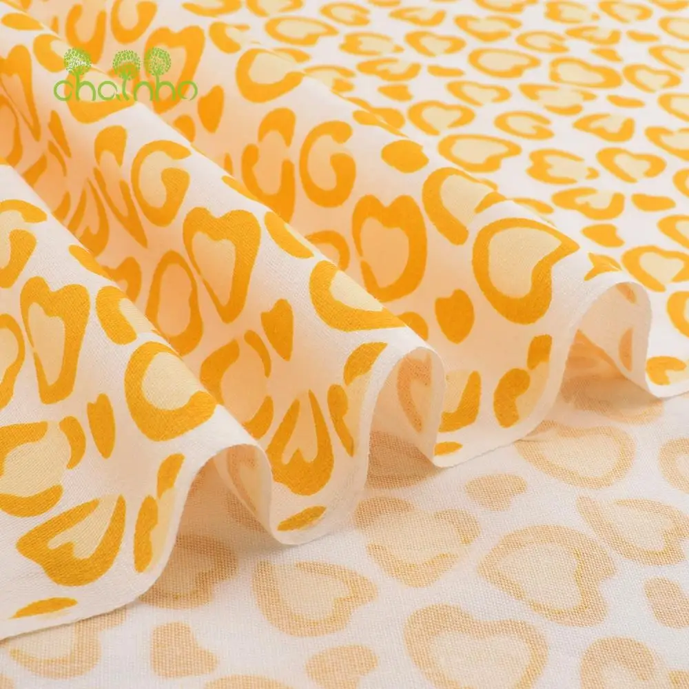 Chainho,Printed Twill Weave Cotton Fabric,Patchwork Cloth,DIY Sewing Quilting Material,Yellow Series,4 Specification,CC393