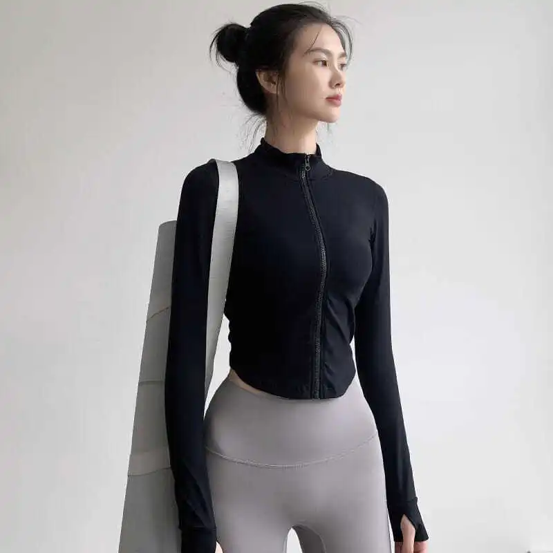 pgm Sports Coat Women Slim Fitting Fast Drying Clothes Yoga Jacket Long Sleeve Running Pratiyog Zipper Workout Running Crop Tops