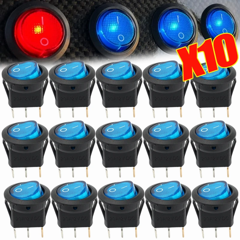 Illuminated Red LED Round Mini Rocker Switch