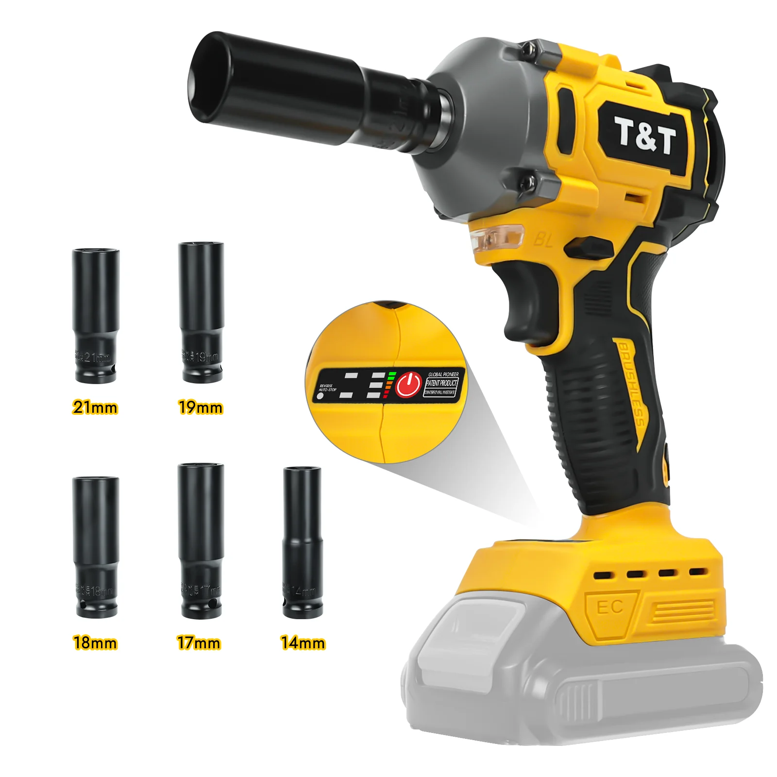 Brushless Cordless Impact Wrench 1/2 inch for Dewalt 20V Battery 2-Mode ...