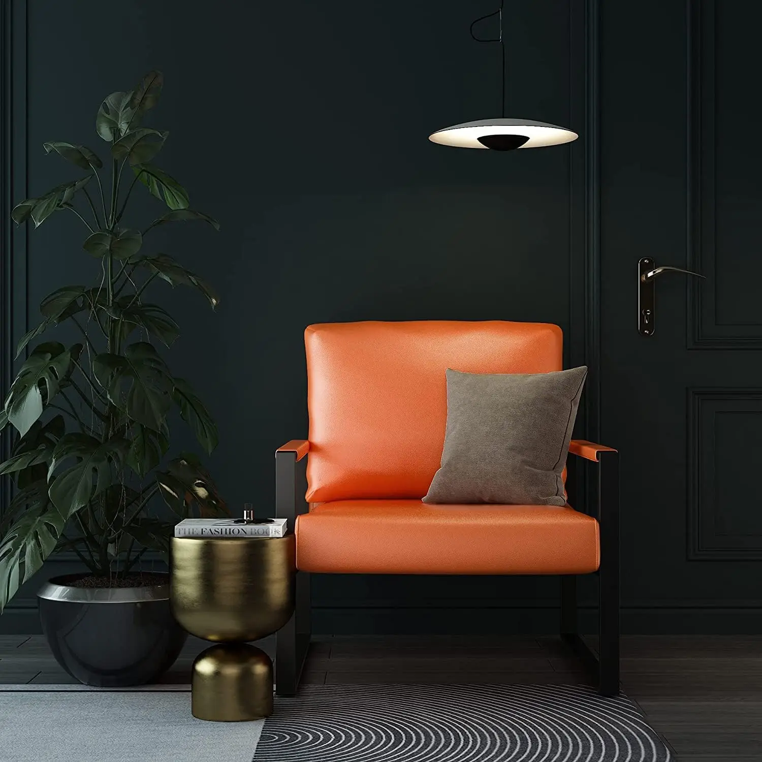 Mid-Century Retro Modern Living Room Sofa Set with Loveseat and Accent Chair, Faux Leather Loveseat Sofa and Armchair Sofa Chair