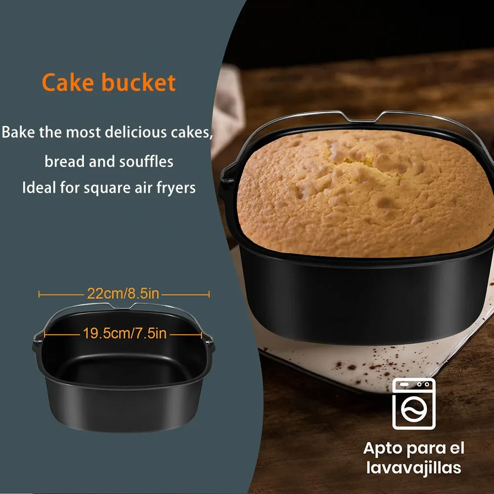 6pcs 9pcs AirFryer Accessories Set 8inch Fit for 5.5L Airfryer Baking Basket Pizza Plate Grill Pot Kitchen Cook Tool For Home 4