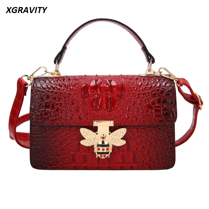 

H17 New Crocodile Pattern Square Bag Bee Design Cross Body Lady Messenger Bag Female Tote Bag Lady Shoulder Bag Flap Bag Woman