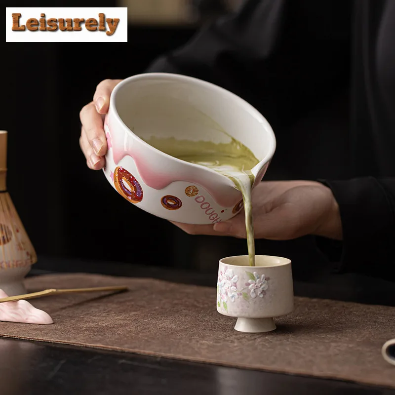 8pc/set Japanese Peach Powder Milk Curd Matcha Tea Set Mixing Spoon Match Bowl Safe Reusable Matcha Whisk Set Stirring Brush