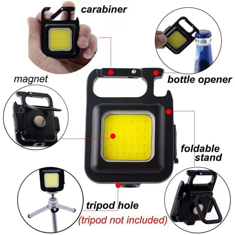 Mini lampe de poche porte-clés portable LED, lampe de travail COB  multifonction, aimant de bain aste par USB, lanterne de camping en plein air