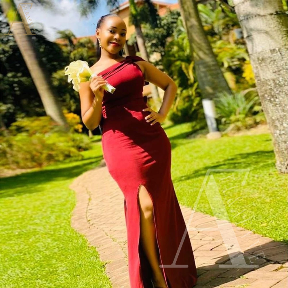 

Атласное платье бордового цвета с одним открытым плечом и разрезом сбоку, элегантные платья, платье подружки невесты, женские платья для подружки невесты