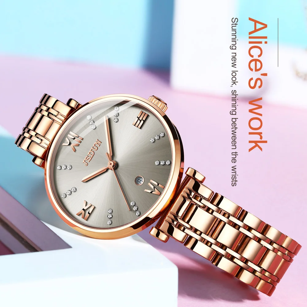 JSDUN Imported Swiss Quartz Watch for Women Luxury Rose Gold Sapphire Crystal Elegant Ladies Wristwatch Waterproof Girls Watch 3