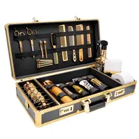 Kit de barbier professionnel, étui avec serrure de sécurité, poignée Portable pour voyage, rangement d'outils de barbier, or 6