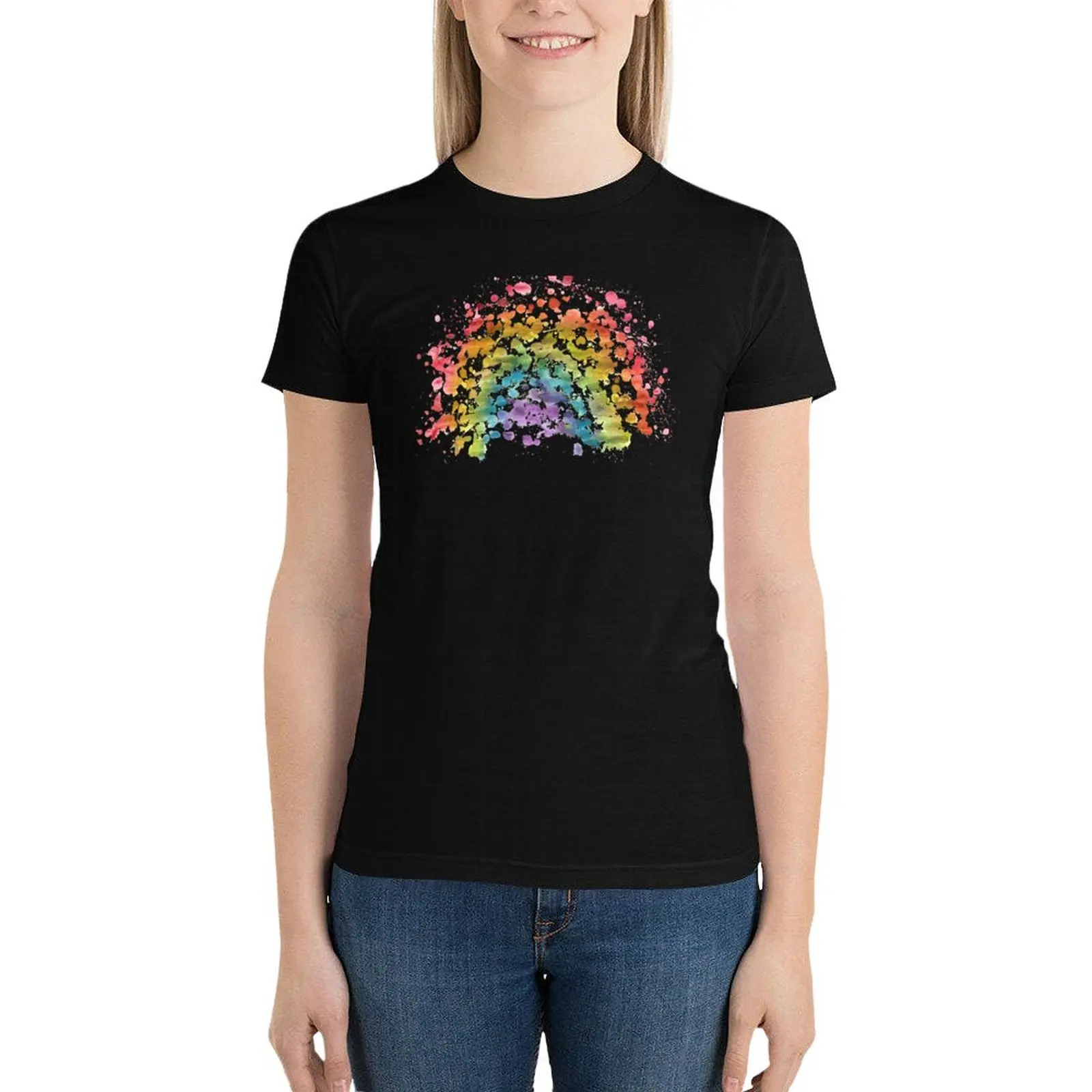Rainbow Splatter Watercolour T-Shirt kawaii clothes Blouse t-shirts for Women graphic tees funny