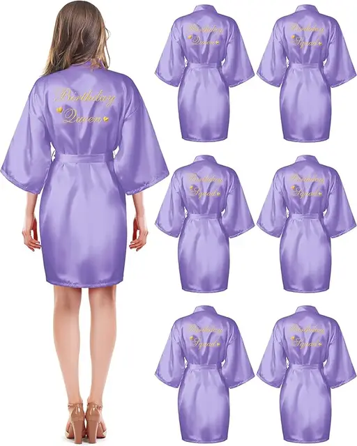 6 pièces Robes d'escouade d'anniversaire pour femmes fête d'anniversaire reine Spa peignoir Kimono Spa Robe pyjama Robes de fête Robe soyeuse
