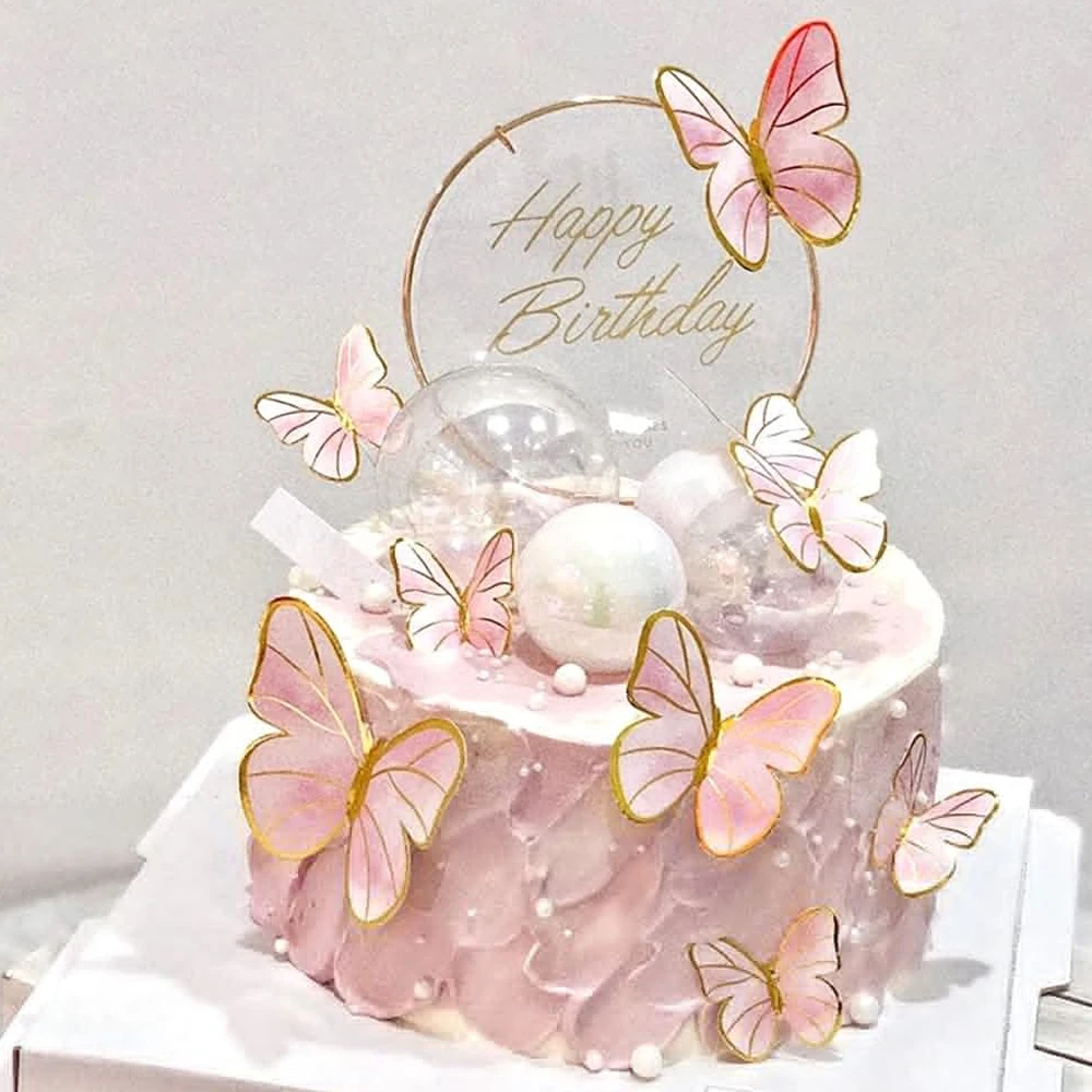 

Pink Butterfly Cake Toppers Happy Birthday Cake Topper 3D Butterfly Decorations for Baby Shower Birthday Cake Decorations