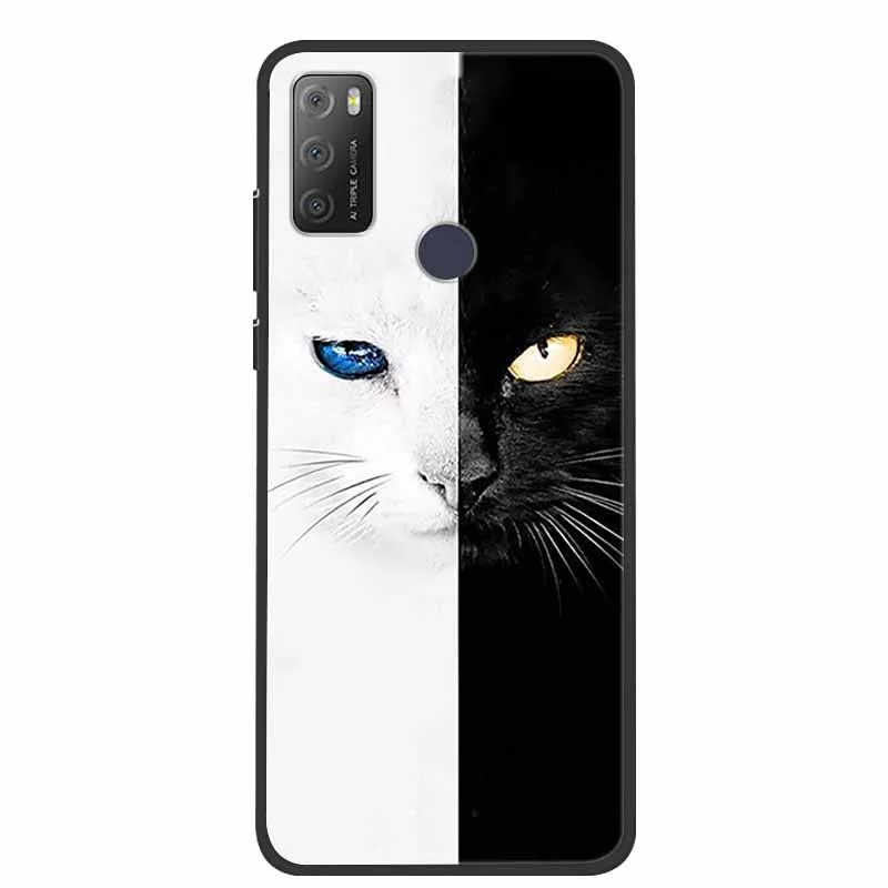 Charming Cat & Floral Design Silicone Phone Case, Black 6.52''
