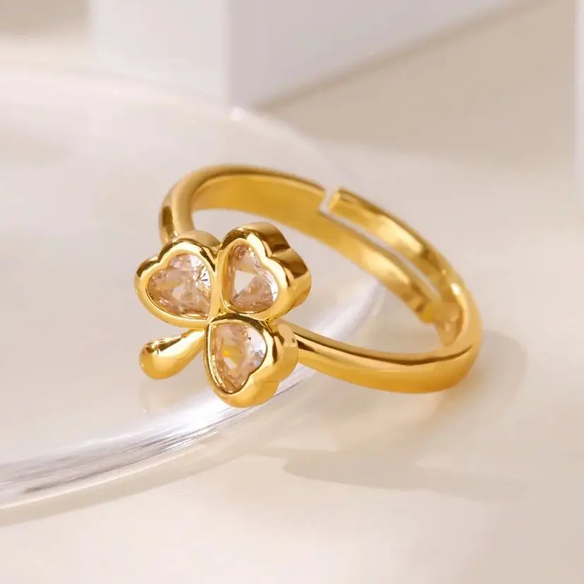 Zircon Rings, Gold, Color, Stainless Steel, Crystal, Geometric, Adjustable, Ring