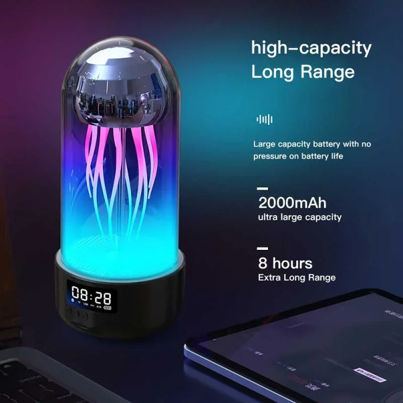 Portable Creative Color Jellyfish Lamp Bluetooth Speaker HiFi Stereo Subwoofer Speaker Smart Decorative Clock Bluetooth Speakers