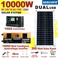 Kit complet de système solaire 10000W, onduleur Dual12V/24V à 110V/220V, contrôleur 100A, panneau 200W hors réseau pour la maison/Camping, sauvegarde 1