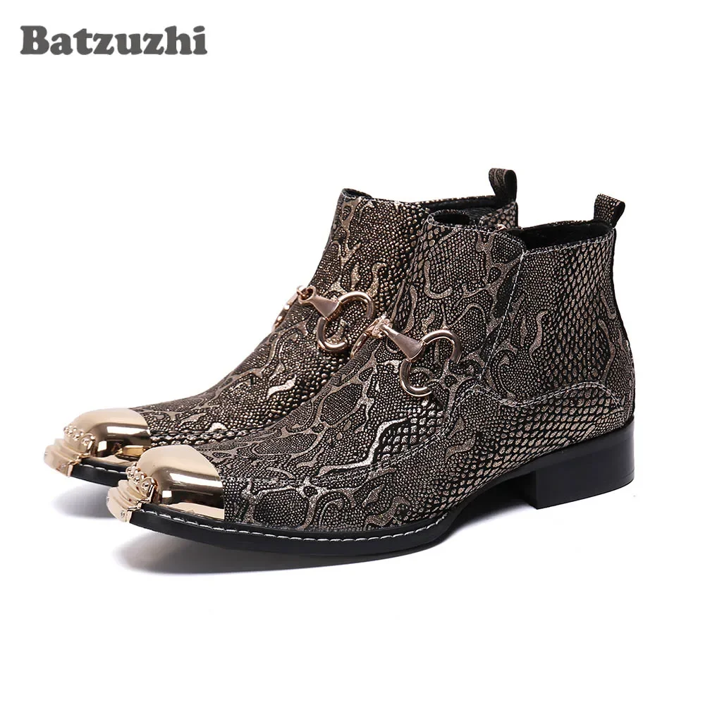 

Batzuzhi Luxury Handmae Men Boots Shoes Metal Toe Leather Ankle Boots Designer's botas hombre Zip Party Dress Boots Men, 38-46