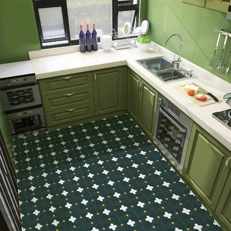 Retro Decorative Kitchen Mat PVC Anti-fouling Oil-resistant Wear-resistant Soft Carpet Anti-slip Anti-dirty Rug Ковер Tapis 러그