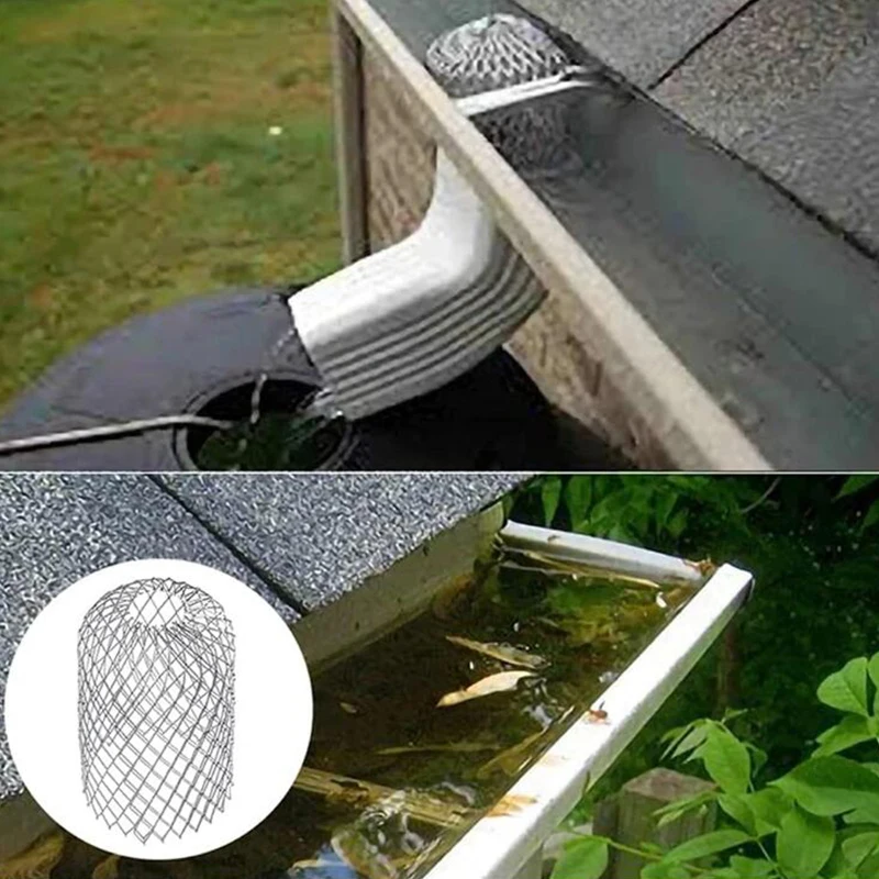 Metal Mesh Gutter 5Pcs Leaf Debris Trap Guard Drain Pipe Cover Downpipe Cover Diamond-Shaped Aluminum Metal Can Stretchable