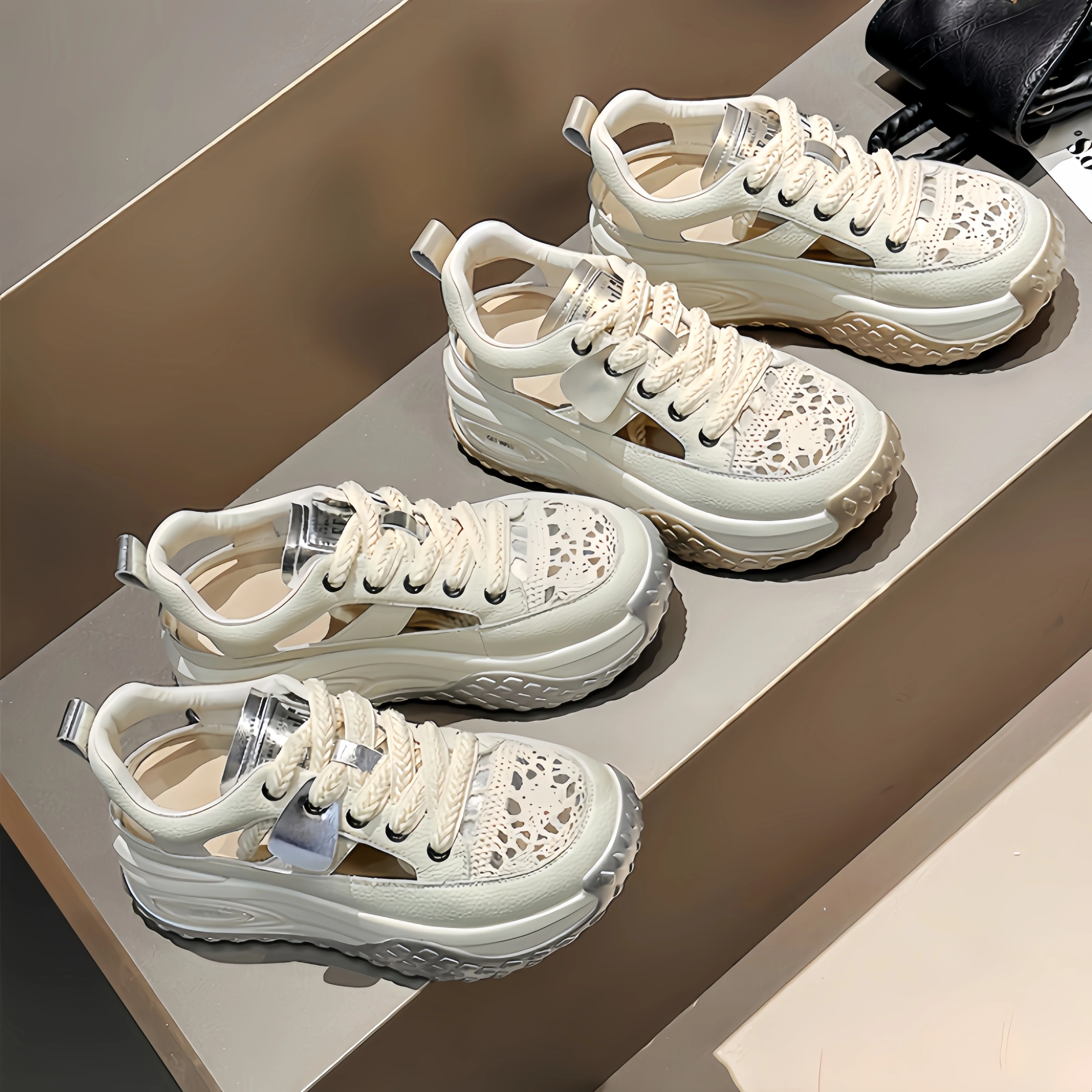 

Genuine leather hollowed out sandals 2024 new women's shoes versatile, breathable, casual, thick soled, and elevated white shoes