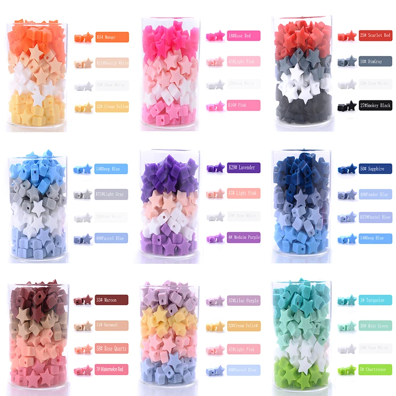 14mm 50Pcs/Lot Silicone Beads Five-pointed Star Shape Baby Teether Chew Pacifier Clip Chain  Accessoies Silico Beads BPA Free 5