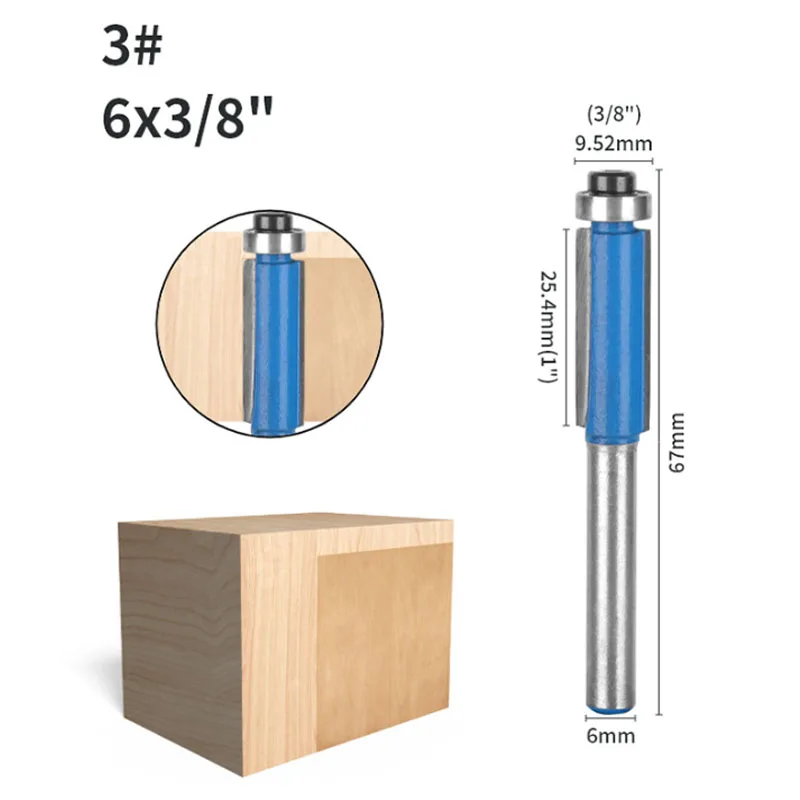 6mm 6,35mm Schaftfräser mit Lager, Holzbearbeitungs-Fräser, Planfräser für Holzgravurmaschine, Trimmwerkzeug – Detail 7