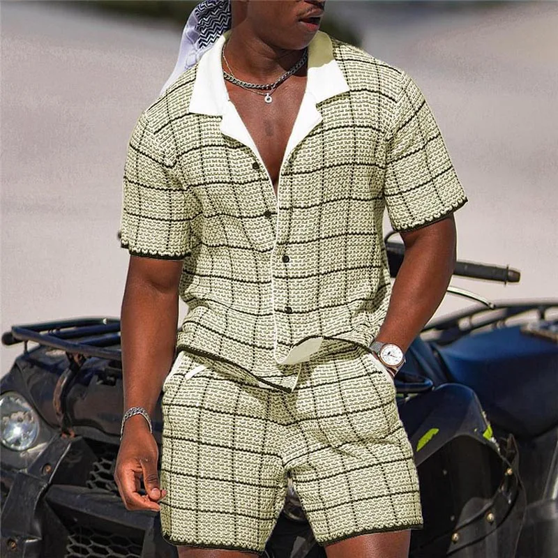Men\'s Short Sleeve Button Up Polo Shirt And Short Suit Casual Hawaiian 3D Digital Print Outfits Man Holiday Beach Two Piece Suit