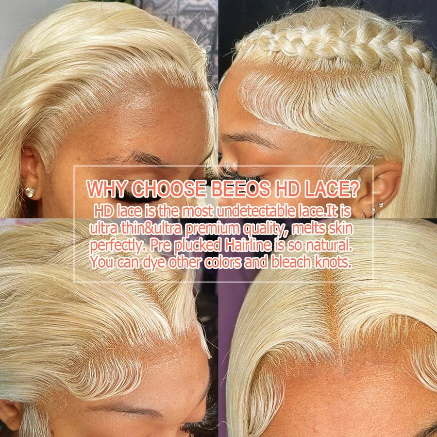 BEEOS 250% 34inch 613 Blonde 13x6 HD Full Lace Frontal Human hair Wigs Straight Glueless 5x5 HD Lace Closure Wigs PrePlucked