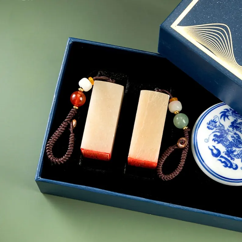 

Парные штампы с гравировкой на заказ, квадратные штампы с китайским камнем с вашим именем и ручной гравировкой, Набор печатей на заказ