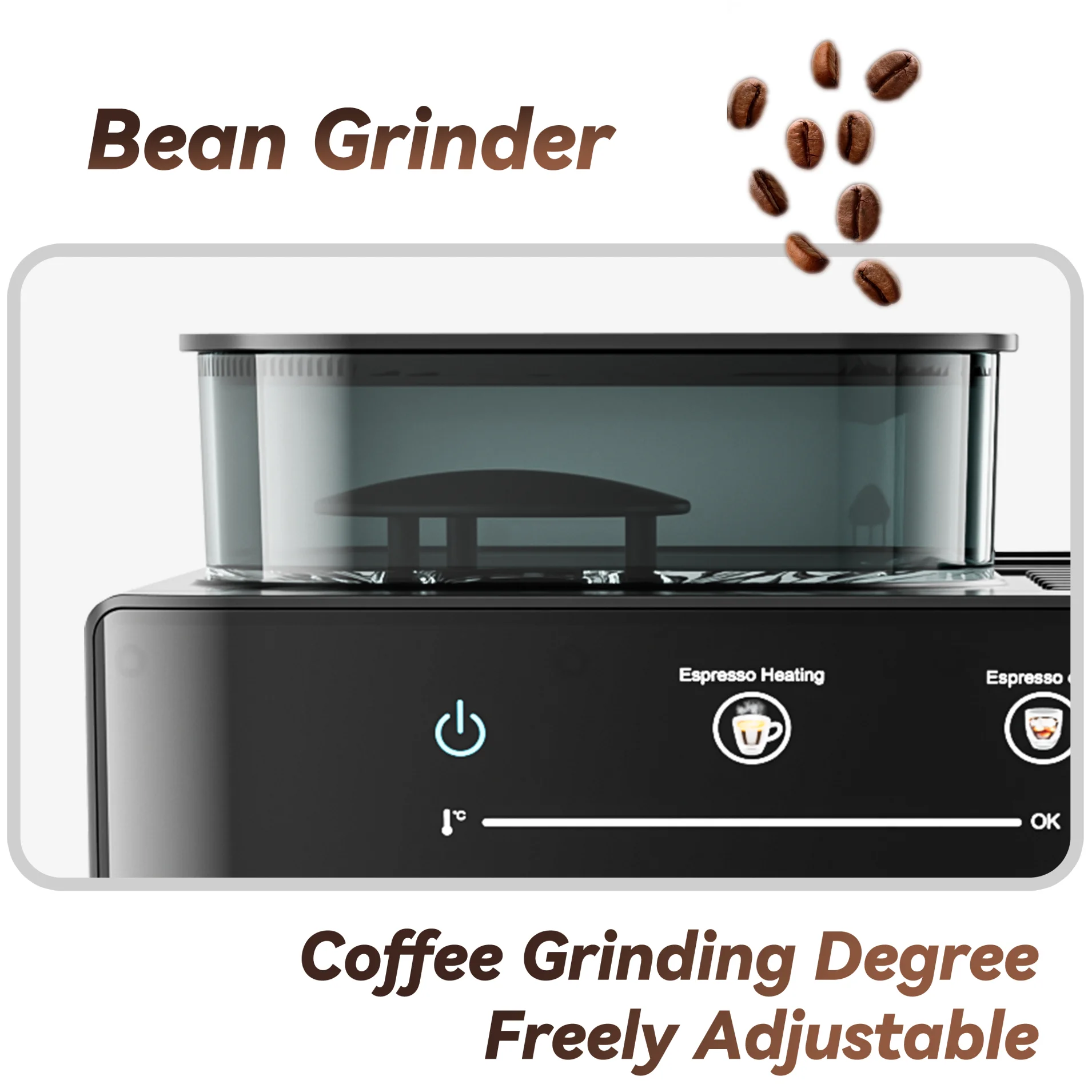 Aeomjk Hot and Cold Dual-Extract Semi-Automatic Grinding All-In-One Espresso Machine, 1.8L Water Tank, 20Bar Pressure, Steam Milk Foaming Machine 6