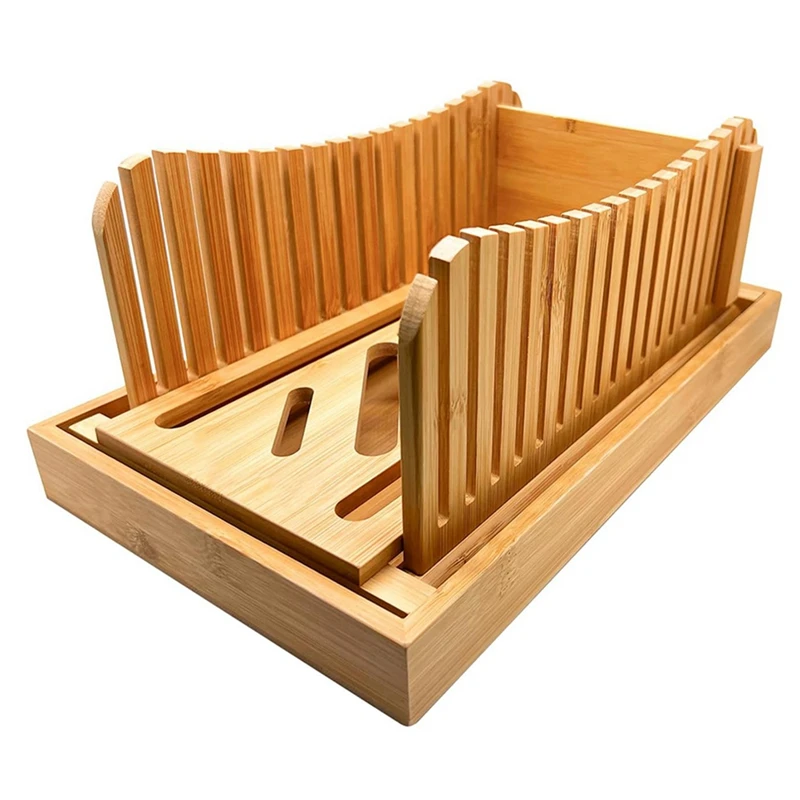 

Слайсер для бамбукового хлеба, обновленный слайсер для бамбукового хлеба для домашнего хлеба, Складная Компактная направляющая для резки с лотком для крошки, простая установка