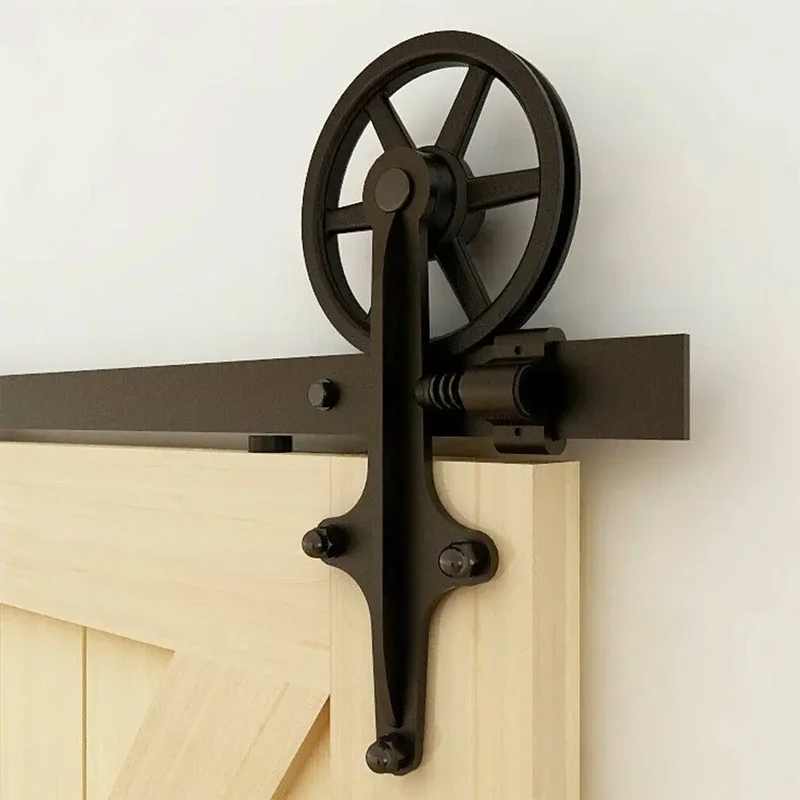 CCJH 2PCS Black Sliding Barn Wood Door Rollers Hanger Kit with Accessories (No Rail/No Doors) ,Can be Customed