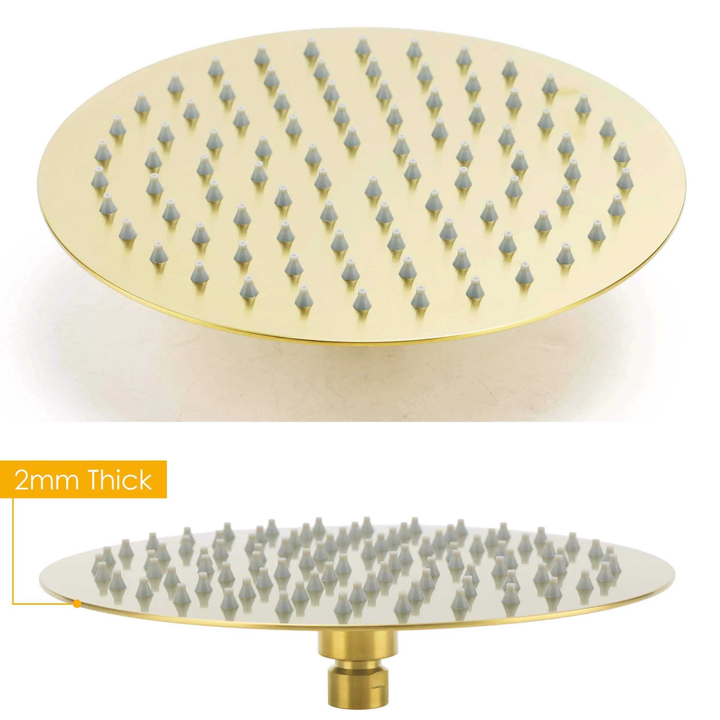 Modern Brushed Gold Exposed Bathroom Twin Shower Head Hand Held Slider Bar Set Round Thermostatic Shower Mixer Valve