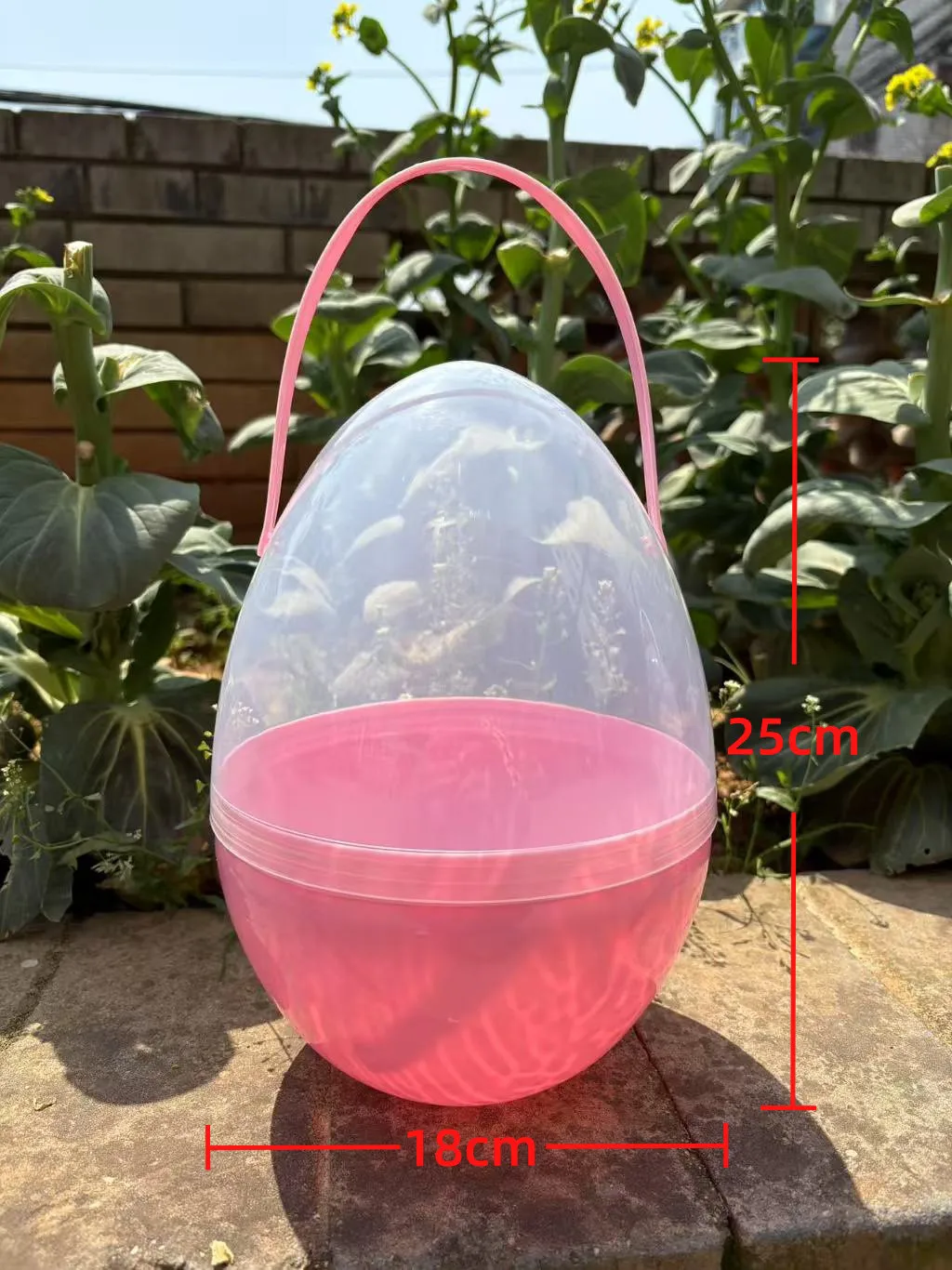 휴대용 계란 모양 부활절 장식품 25cm 개폐식 플라스틱 공룡알 모양 화장품 보관함 손잡이 포함 PP 속이 빈 타원형 구체
