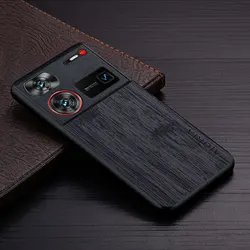 Luxury Bamboo Wood Pattern Leather Case - Elegant and Durable Protection for ZTE nubia Z60 Ultra (Black)