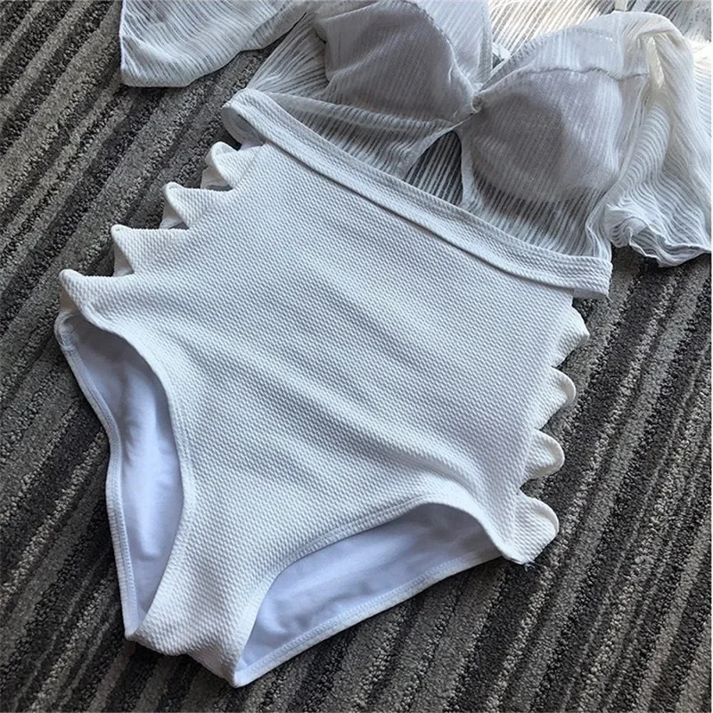 Female 2024 Swimwear Retro Bathing Suit Women Bandage Bodysuits Sexy Deep V See-through Bikini High Waist One Piece Swimsuit