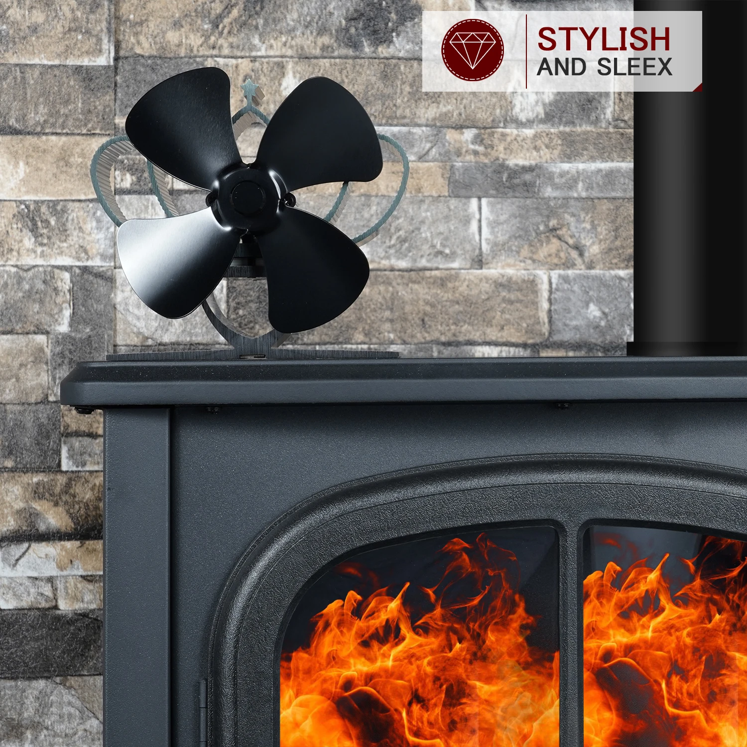4 Blade Mini Fireplace Fan Heat Powered Stove Fan Log Wood Burner Eco Quiet Heater Winter Home Warm Efficient Heat Distribution stove fan