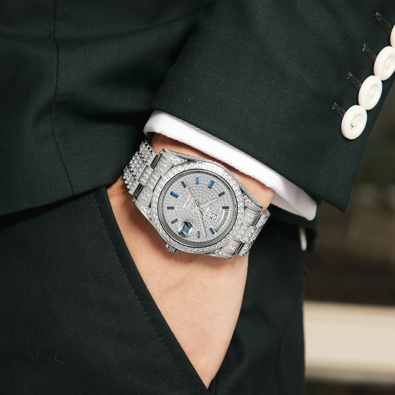 【start】men's watch swiss automatic mechanical movement diamond watch waterproof date week function golden watch 【START】Men's watch Swiss Automatic Mechanical Movement Diamond Watch Waterproof Date Week Function Golden watch 4