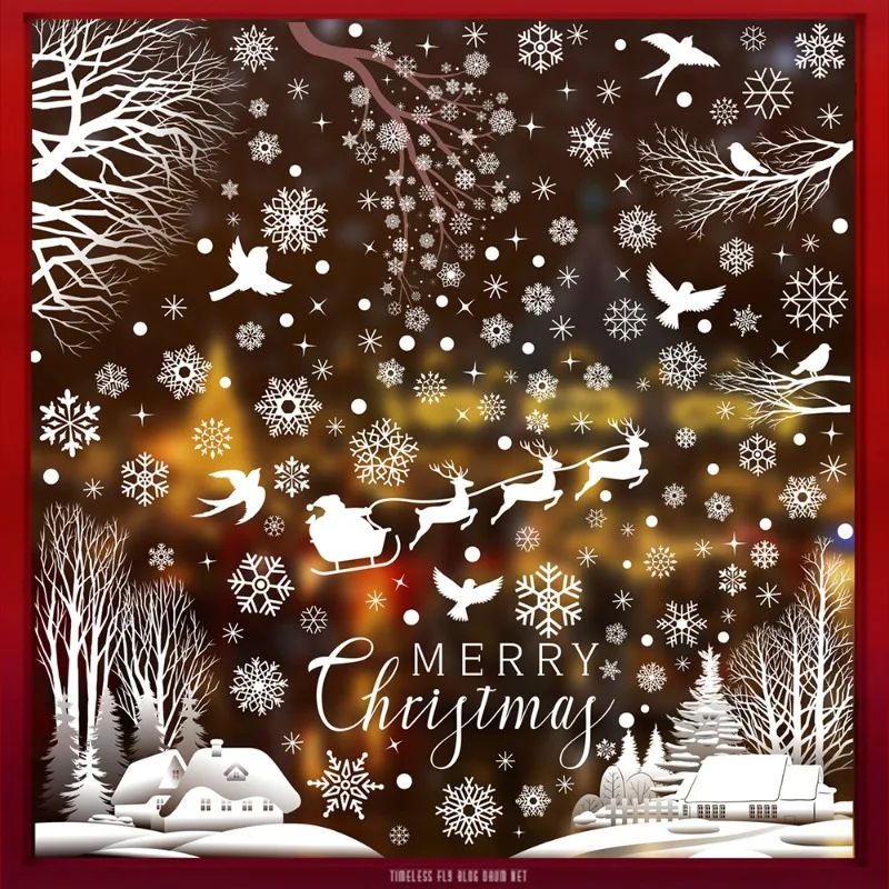 Christmas Window Stickers PVC Static Sticker Elk Snowflake Xmas Tree Glass Window Film for Shopping Mall Home Decoration Decal window stickers christmas stickers