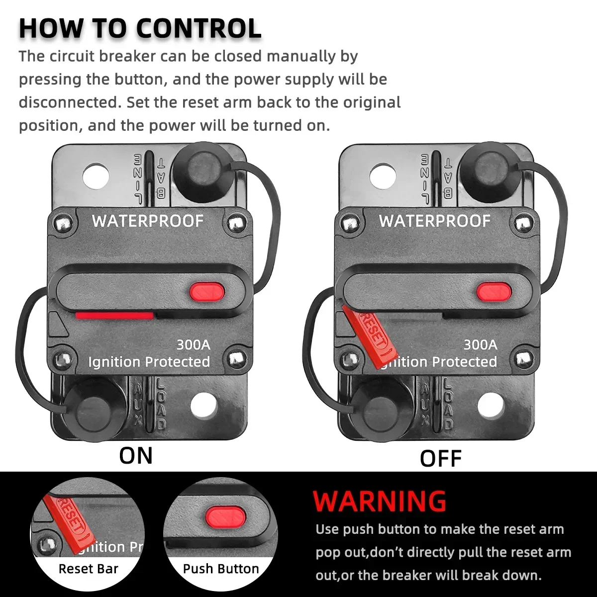 30A to 300A 12V-48V Circuit Breaker Power Protect Fuse Trolling with Manual Reset Waterproof Car Boat Manual 80A 100A 200A 250A circuit breaker resettable fuse