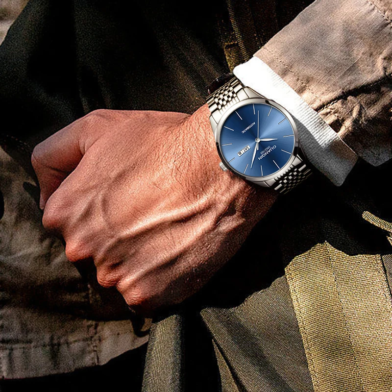 Orologio meccanico da uomo di lusso GUANQIN, movimento autentico, cassa in acciaio inossidabile, doppio calendario, orologi da lavoro e tempo libero, impermeabili fino a 50 m_voghion.com