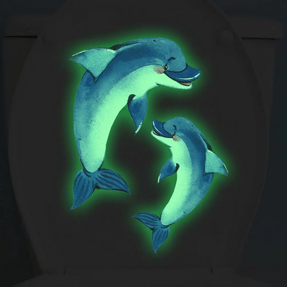 30*22cmv Glow-in-the-dark Dolphin Toilet Sticker Removable Self-adhesive Waterproof PVC Bathroom Toilet Lid Decoration Decal