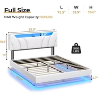 Floating Bed Frame Full Size with Led Lights and USB & Type-C Ports Modern Upholstered Platform Bed Frame ,No Box Spring Needed 2