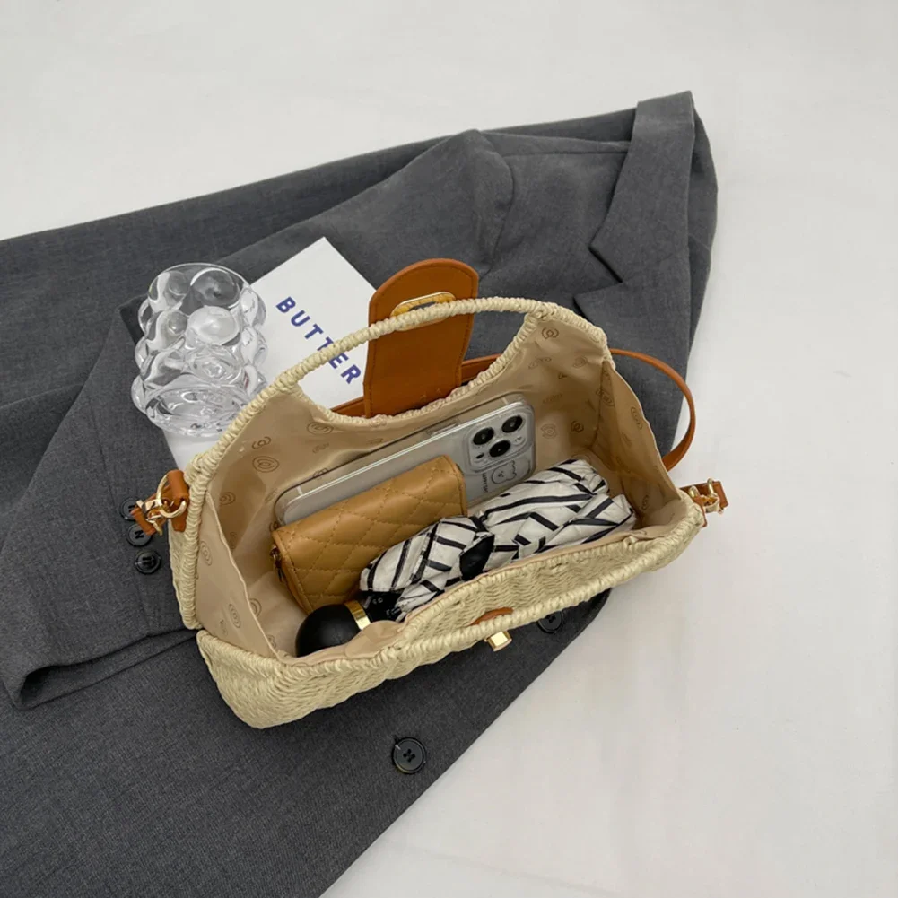 2025 Women Crossbody Bags Summer Woven Shell Female Holiday Tote Bag Handmade Fashion Casual Simple Elegant Lady Straw Bag