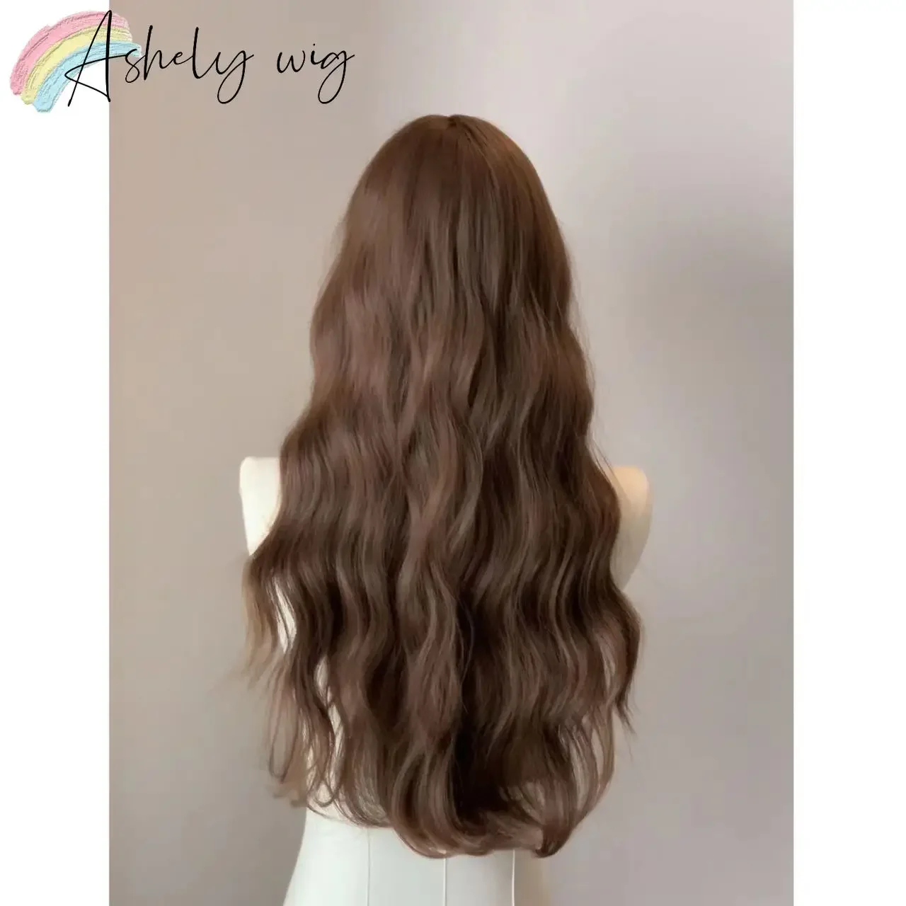 Brown Wig with Bangs Long Curly Wavy Natural Hair for Women 24inch Heat-resistant Fiber Synthetic Wigs Cute Lolita Wig Peruca