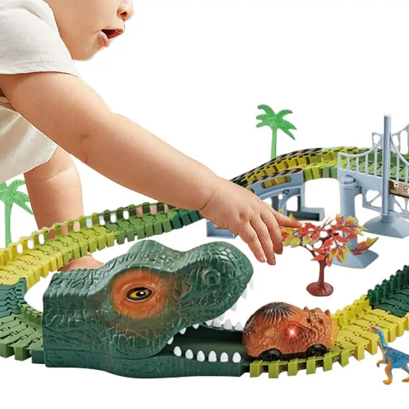 

Динозавр рельсовый автомобиль игрушка креативный гибкий рельсовый игровой набор с 2 динозаврами автомобиль фотоэлемент для детей и старых мальчиков девочек